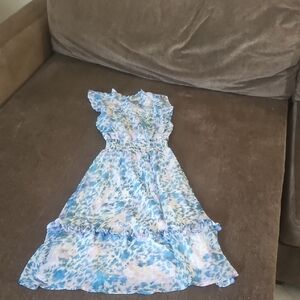 Aqua Girls Blue and White Ruffled Tiered Sundress